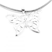 Artisan Silver Butterfly Cord Statement Necklace