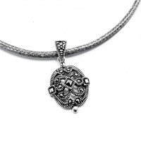 Artisan Silver & Marcasite Medallion Cord Necklace