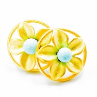 Designer Turquoise Bead & Gold Flower Earrings