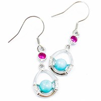 Turquoise & Diamante Silver Dangle Earrings