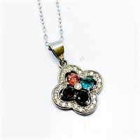 Multi-Color Tourmaline & Diamante Silver Necklace
