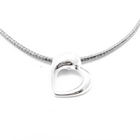20" Puffy Open Heart Silver Cord Necklace