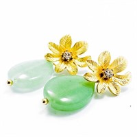 Jade & Diamante Gold Flower Statement Earrings