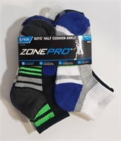 6PAIRS ZONEPRO BOYS HALF CUSHION ANKLE SOCKS