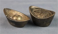 (2) Antique Chinese Silver Scroll Weights