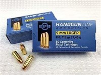 100rds of 9MM ammo by PPU 115gr FMJ