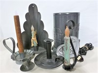 Primitive Tin Candle Holder and Oil Warmer