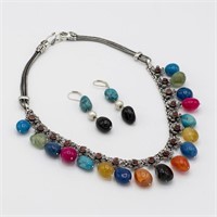 Certified Multi Color Onyx Necklace Earring Set
