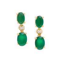 Plated 18KT Yellow Gold 2.00ctw Green Agate and Di