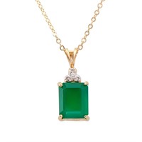 Plated 18KT Yellow Gold 4.00ct Green Agate and Dia