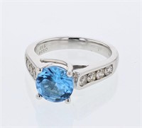 18KT White Gold 1.63ct Blue Topaz and Diamond Ring