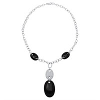 14KT White Gold 60.58ctw Onyx and Diamond Necklace
