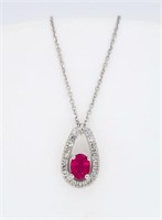 14KT White Gold Ruby and Diamond Pendant with Chai
