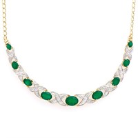 Plated 18KT Yellow Gold 4.05ctw Green Agate and Di