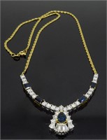 14KT Yellow Gold Blue Sapphire and Diamond Necklac