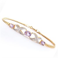 Plated 18KT Yellow Gold 1.80ctw Amethyst and Diamo