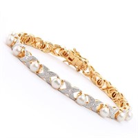 Plated 18KT Yellow Gold 6.25ctw Pearl and Diamond