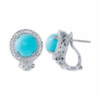 14KT White Gold 4.43ctw Turquoise and Diamond Earr