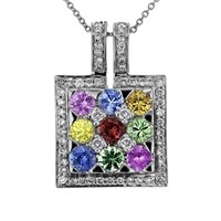 14KT White Gold 2.43ctw Multi Color Sapphire and D