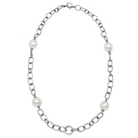 18KT White Gold 35.10ctw Pearl and Diamond Necklac