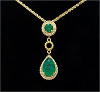 14KT Yellow Gold Emerald Pendant with Chain