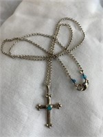 Sterling Silver Cross Necklace w/ Turquoise