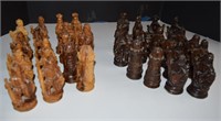 Thirty-Two Wood Carved Chess Pieces