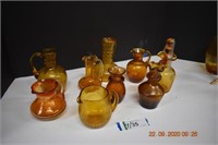 Nine Pieces Amber Crackle Glass