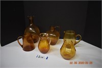 Five Pieces Amber Crackle Glass
