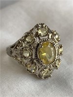 Sterling Silver Ring w/ Yellow Stones Sz 7