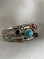 Sterling Silver Ring w/ Turquoise & Lapis Sz 9.5
