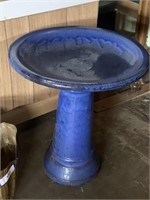 Two-Piece Cobalt Blue Glazed Pottery Bird Bath