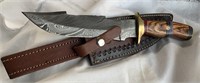12" Damascus Knife w/ Leather Sheath