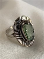 Sterling Silver Ring w/ Rough Green Apatite Sz 6.5