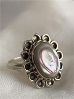 Sterling Silver Ring w/ Abalone Sz 7