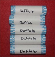 Five Rolls Circulated Buffalo Nickels