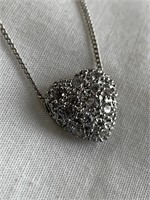 Sterling Silver Avon Heart Necklace w/White Stones