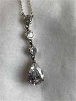 Sterling Silver Necklace w/ White Stones