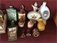 BOX LOT OF ASSORTED JIM BEAM BOTTLES AND CERAMICS