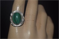 Sterling Silver Ring w/ Malachite  Marked CT
