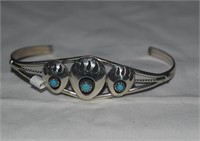 Sterling Silver Bear Paw Bracelet w/ Turquoise