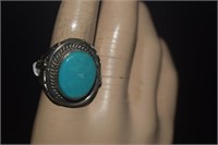 Sterlin Silver Ring w/ Turquoise Sz 8-1/2 Marked