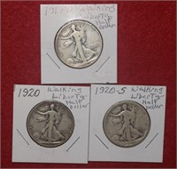 (3) Walking Half Dollars 1919-D to 1920-S Mix