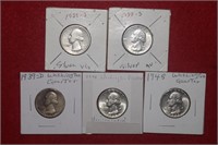 (5) Silver Quarters 1935-S to 1948