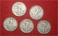 (5) Walking Liberty Half Dollars 1939 to 1943-D