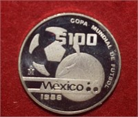 1986 Mexico Olympic Proof 100 Peso World Cup