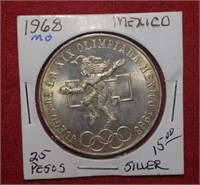 1968 Mexico 25 Peso Olympic Silver ASW .5208oz