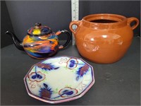 Misc. Bean Pot, Enamel Tea Pot, Blue&Copper Plate