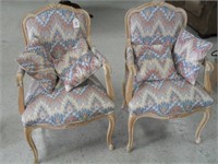 2 MAHOGANY UPHOLSTERED ARM CHAIRS