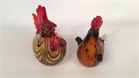Handblown Glass Rooster and Hen